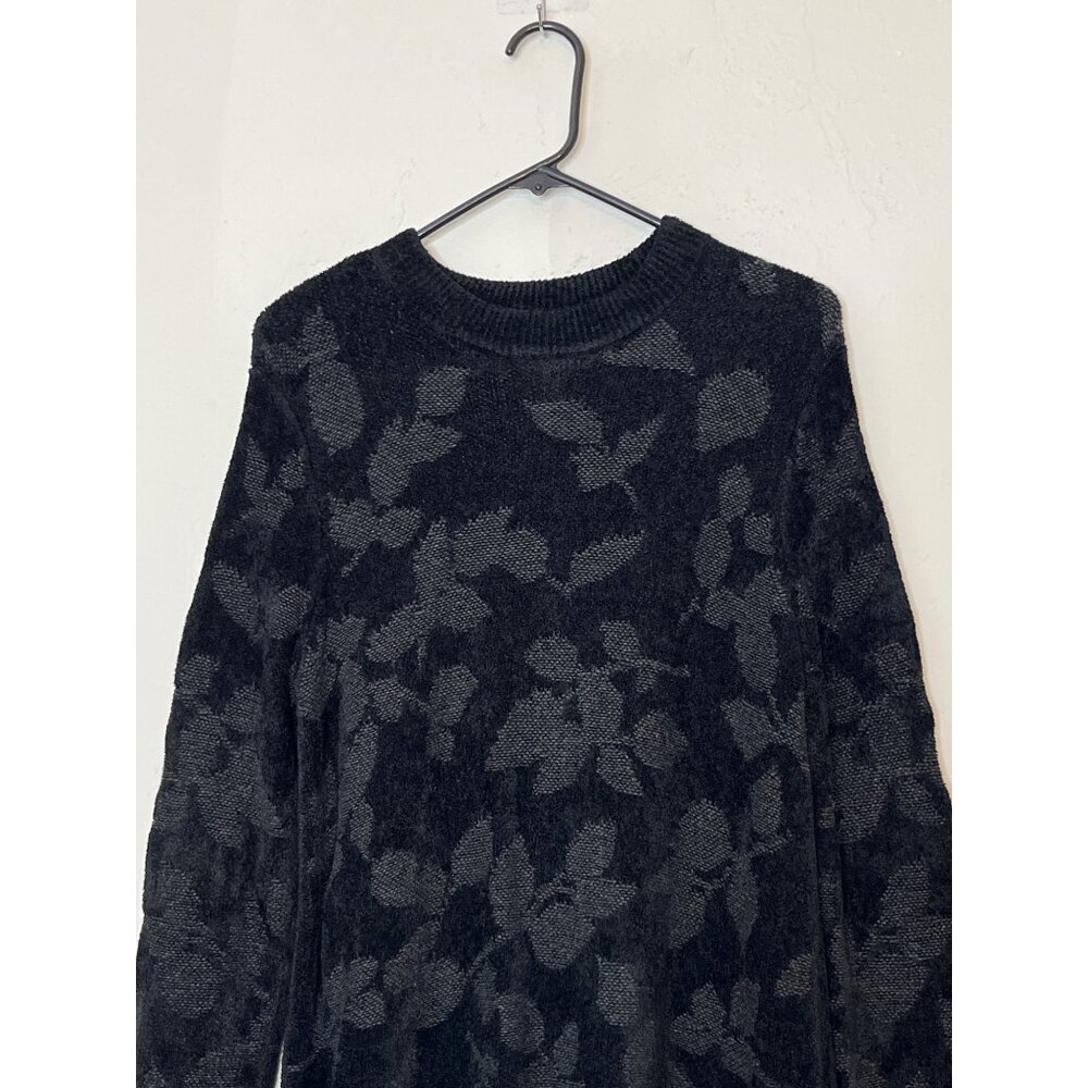 J Jill‎ Cotton Silk Wool Blend Soft Leaf Textured Ribbed Sweater Black Medium - Picture 2 of 10